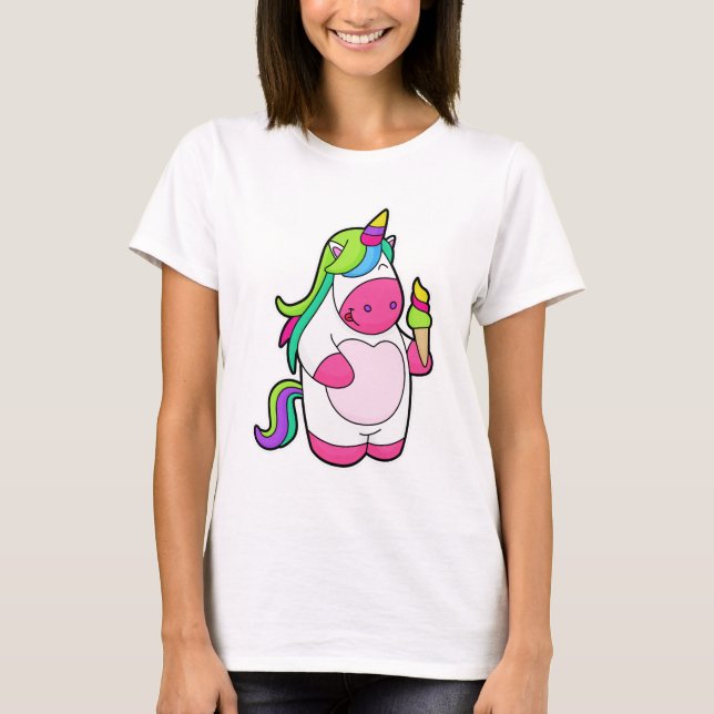 Unicorn med Waffle Ice kräm T Shirt (Framsida)