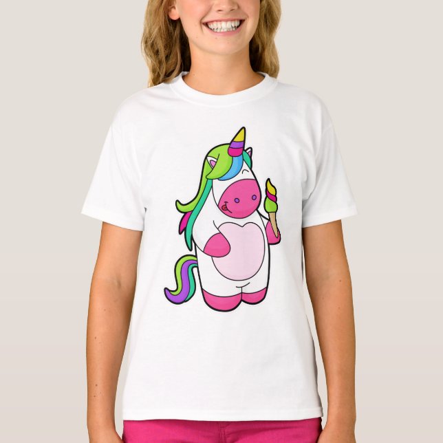 Unicorn med Waffle Ice kräm T Shirt (Framsida)