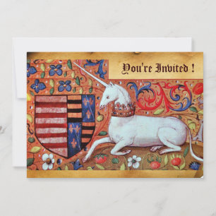 UNICORN MEDIEVAL FANTASY FLOWERS,BLOMMIGT PARCHMEN INBJUDNINGAR