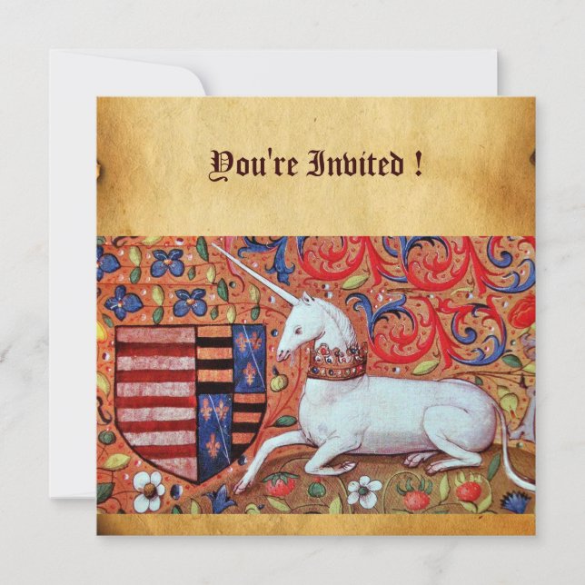 UNICORN MEDIEVAL FANTASY FLOWERS,BLOMMIGT PARCHMEN INBJUDNINGAR (Framsida)