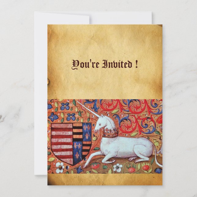 UNICORN MEDIEVAL FANTASY FLOWERS,BLOMMIGT PARCHMEN INBJUDNINGAR (Framsida)