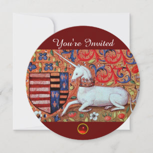 UNICORN MEDIEVAL FANTASY FLOWERS,RED WHITE BLOMMIG INBJUDNINGAR