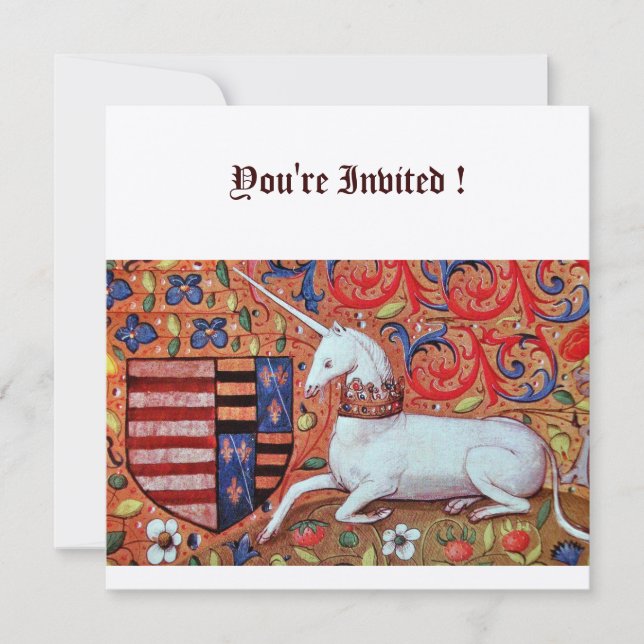 UNICORN MEDIEVAL FANTASY FLOWERS,RED WHITE BLOMMIG INBJUDNINGAR (Framsida)