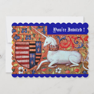 UNICORN MEDIEVAL FANTASY FLOWES,RED BLUE BLOMMIGT INBJUDNINGAR