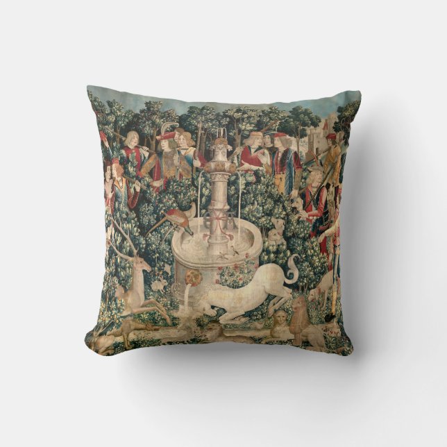 Unicorn Medieval Tapestry Kudde (Framsida)