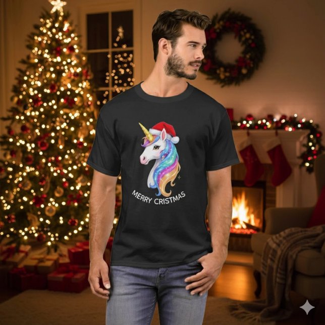 Unicorn Merry Christmas Design T Shirt (Skapare uppladdad)