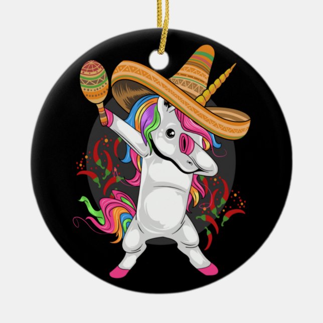 UNICORN MEXICAN HAT CINCO DE MAYO JULGRANSPRYDNAD KERAMIK (Framsidan)