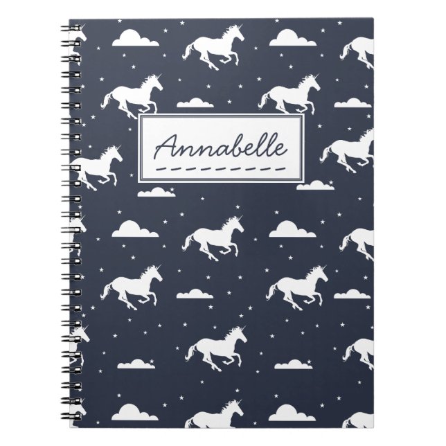 Unicorn Midnight Himlar Mönster Anteckningsbok Med Spiral (Framsidan)