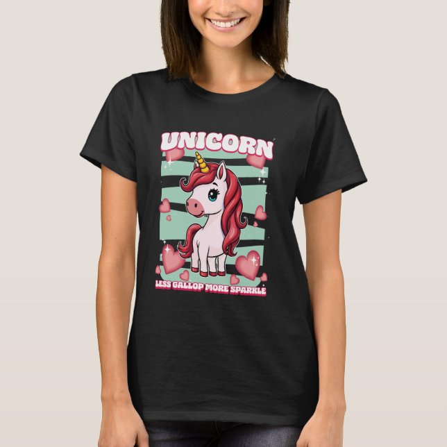 Unicorn Mindre Gallop Mer Gnistra Unicorn T Shirt (Framsida)