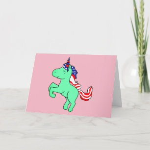 Unicorn Mint Grönt Patriotic USA flagga Mane Teckn Kort