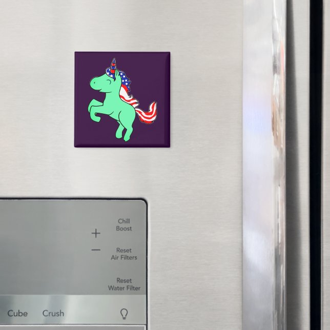 Unicorn Mint Grönt Patriotic USA flagga Mane Teckn Magnet (In Situ (Fridge))