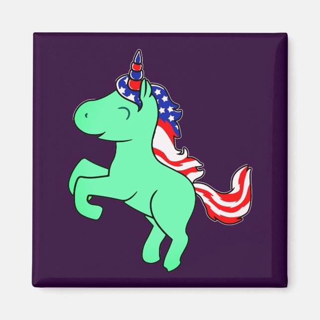 Unicorn Mint Grönt Patriotic USA flagga Mane Teckn Magnet (Framsidan)