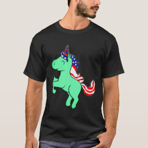 Unicorn Mint Grönt Patriotic USA flagga Mane Teckn T Shirt