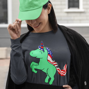 Unicorn Mint Grönt Patriotic USA flagga Mane Teckn T Shirt