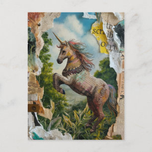 Unicorn Mixed Media Collage Vykort