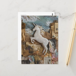 Unicorn Mixed Media Collage Vykort