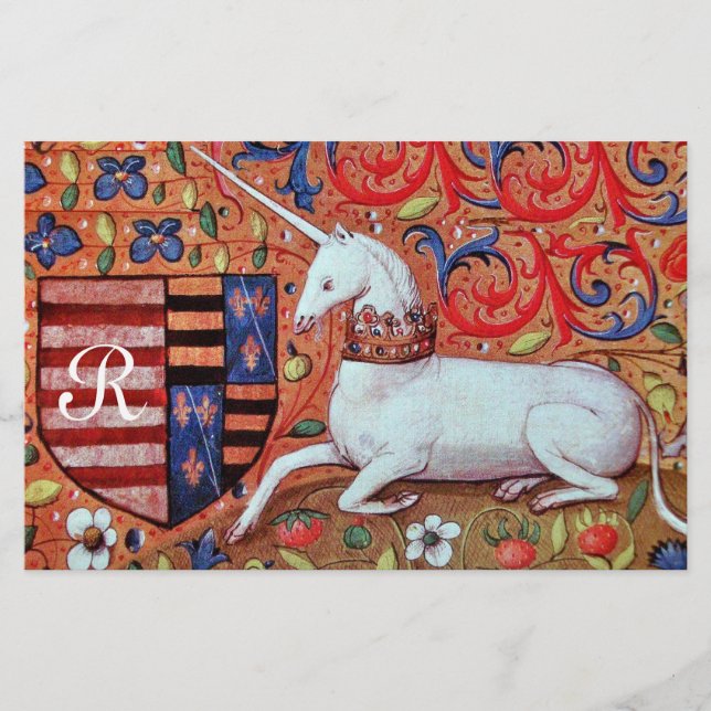 UNICORN MONOGRAM BROWN BLOMMIGT PARCHMENT BREVPAPPER (Framsida)