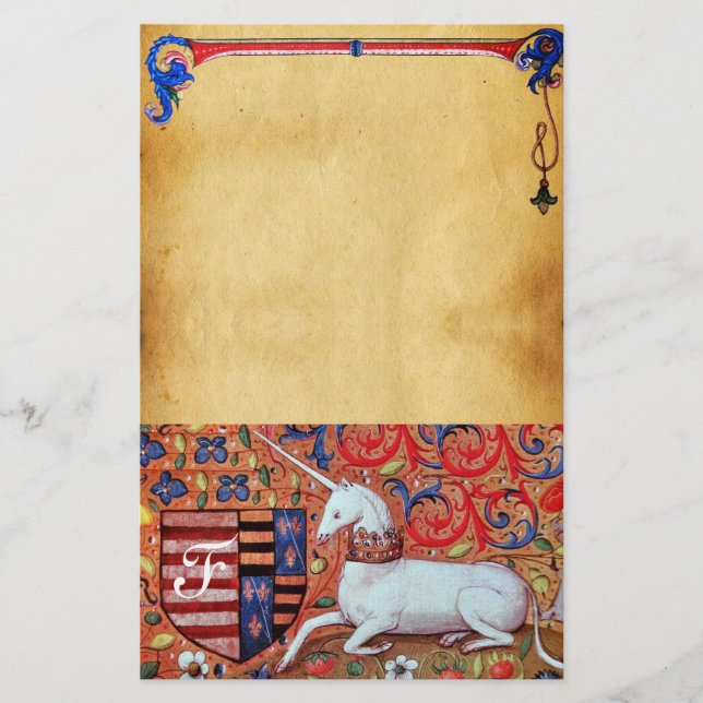 UNICORN MONOGRAM BROWN BLOMMIGT PARCHMENT BREVPAPPER (Framsida)