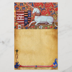 UNICORN MONOGRAM BROWN BLOMMIGT PARCHMENT BREVPAPPER
