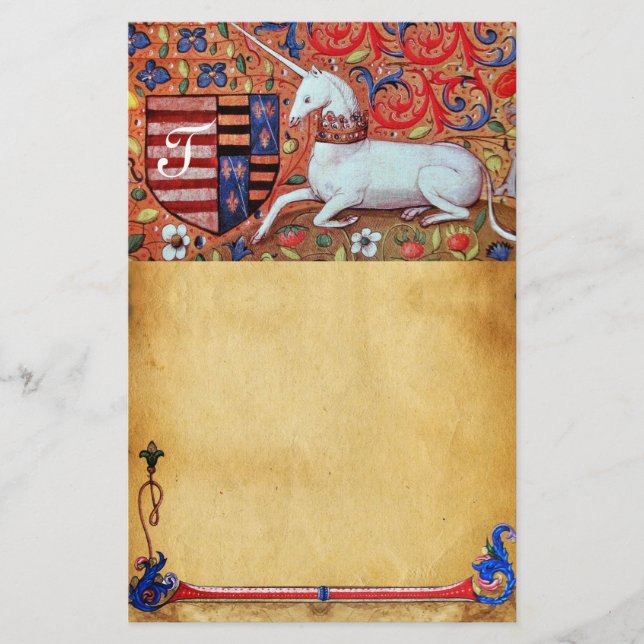 UNICORN MONOGRAM BROWN BLOMMIGT PARCHMENT BREVPAPPER (Framsida)