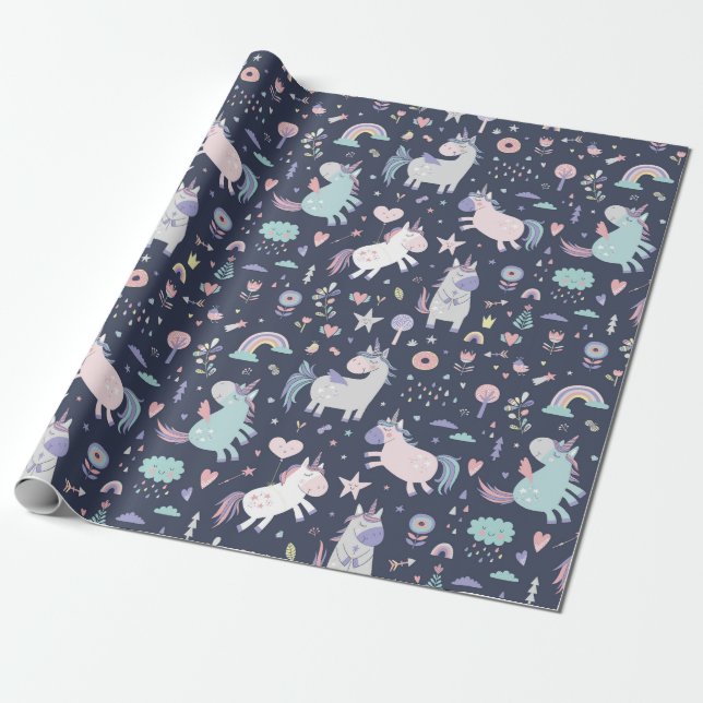 Unicorn Mönster Wrapping Papper Presentpapper (Utrullad)