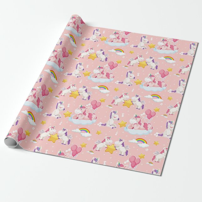 Unicorn Mönster Wrapping Papper Presentpapper (Utrullad)