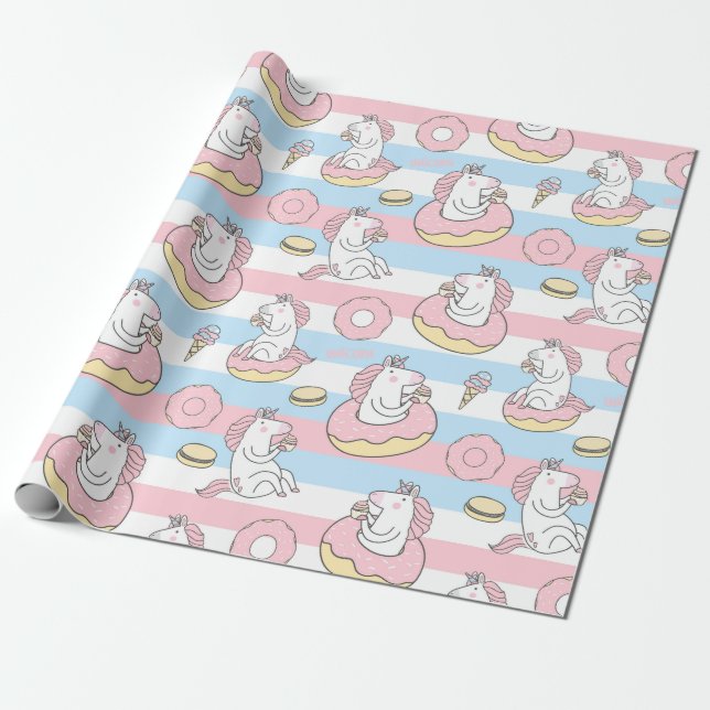 Unicorn Mönster Wrapping Papper Presentpapper (Utrullad)