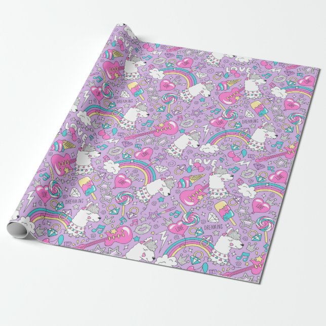 Unicorn Mönster Wrapping Papper Presentpapper (Utrullad)