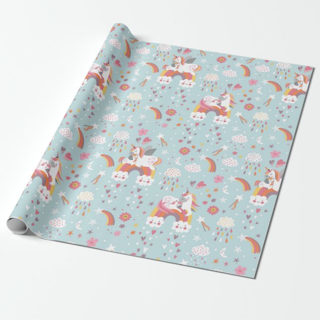 Unicorn Mönster Wrapping Papper Presentpapper (Utrullad)