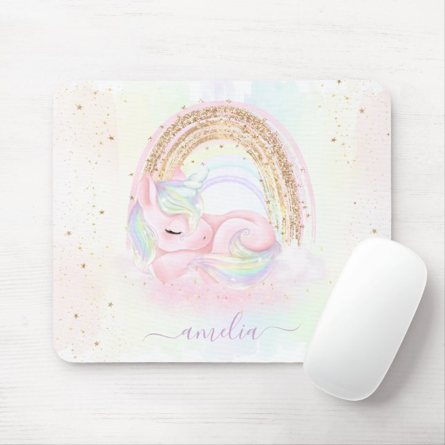 Unicorn Mouse Pad med Namn Musmatta (Med mus)