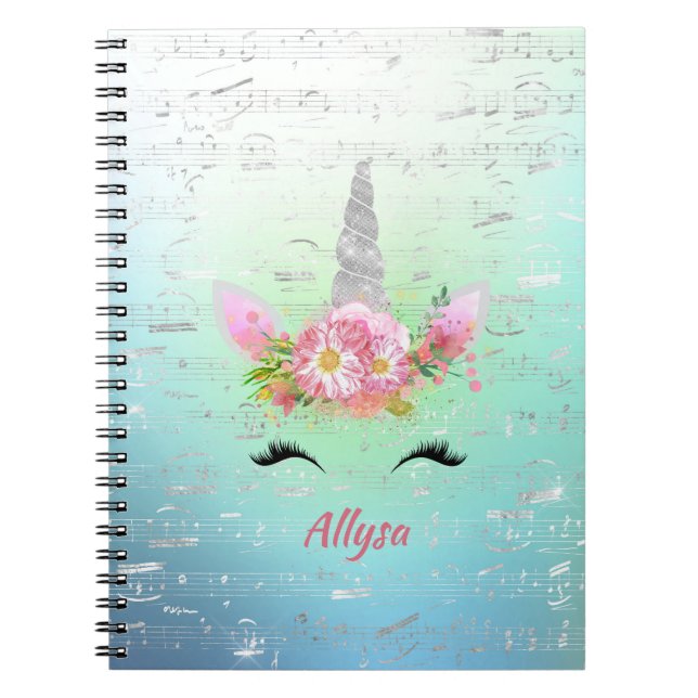 Unicorn Music Horn och Blommigt Eyelash Anteckningsbok (Framsidan)