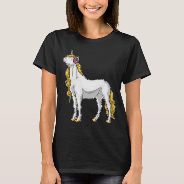 Unicorn Musician Headphone Music T Shirt (Framsida)