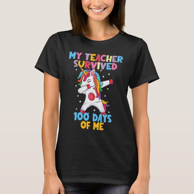 Unicorn My Teacher Survived 100 days Of Me 2023 T Shirt (Framsida)