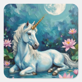 Unicorn Mystic Garden Fyrkantigt Klistermärke