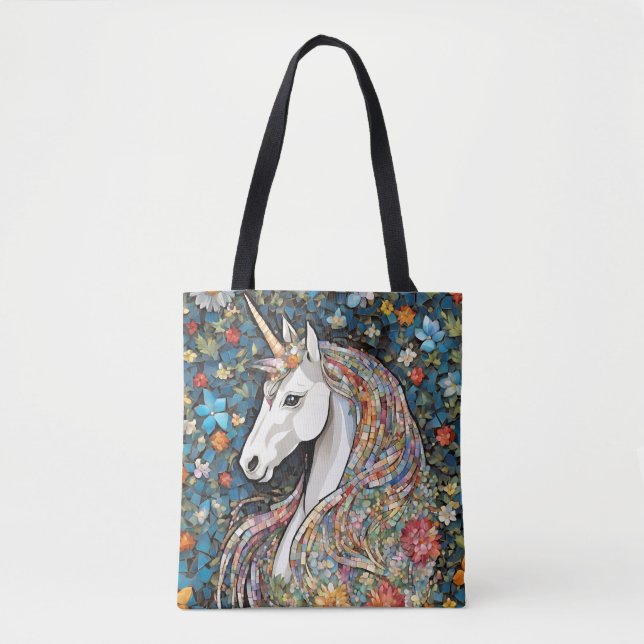 Unicorn Mythical CreatAnimal Blommigt Tote Tygkasse (Framsida)