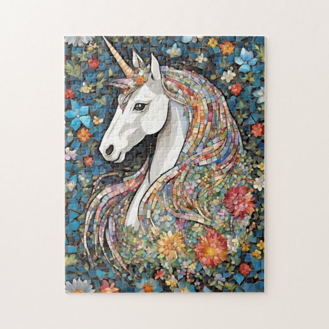 Unicorn Mythical Horse Blommigt Puzzle Pussel (Vertikal)