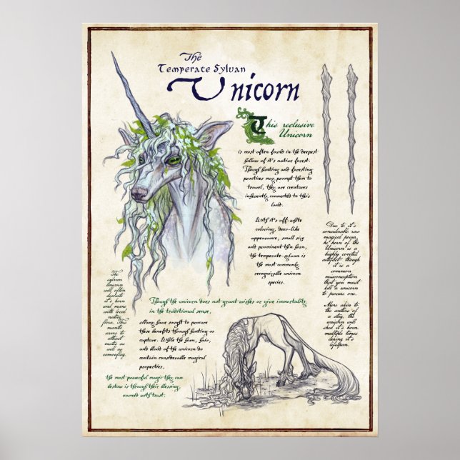Unicorn - Mythological Bestiary Page Poster (Framsidan)