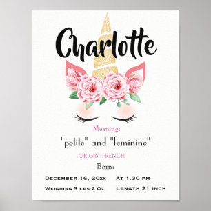 Unicorn Namn betyder keepsaké plantskola Poster