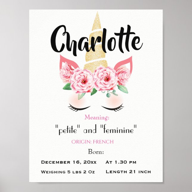 Unicorn Namn betyder keepsaké plantskola Poster (Framsidan)