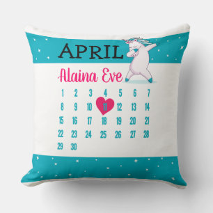 Unicorn Namn Calendar Birthday Dekorativ kudde