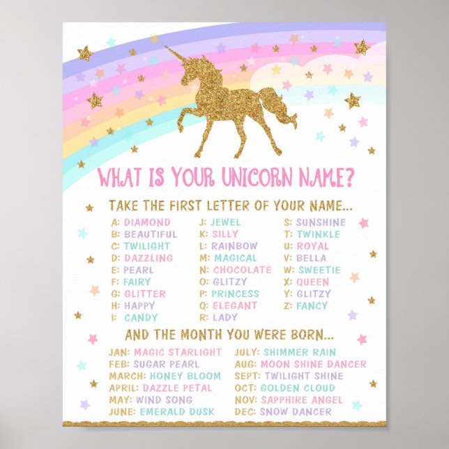Unicorn Namn Game Poster (Framsidan)
