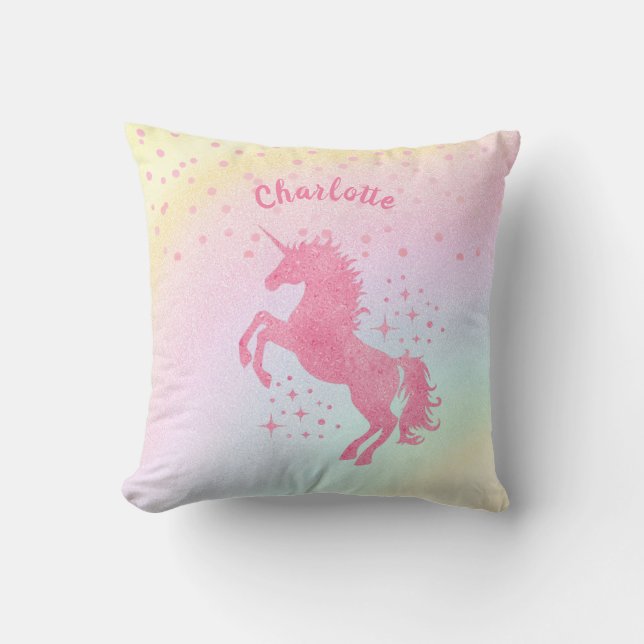 Unicorn Namn Nursery Kids Room Decor Rainbow Thr Kudde (Framsida)