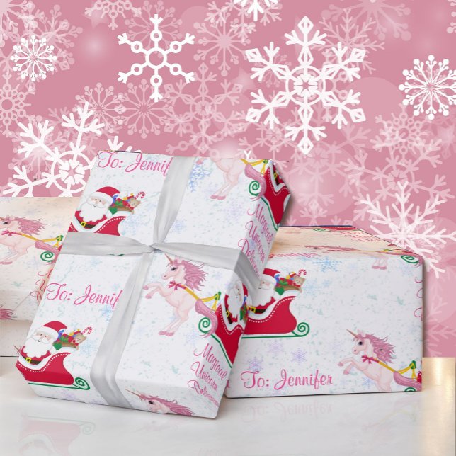 Unicorn Namn Santa Magic Sleigh Add Girl's Gift Presentpapper (Skapare uppladdad)
