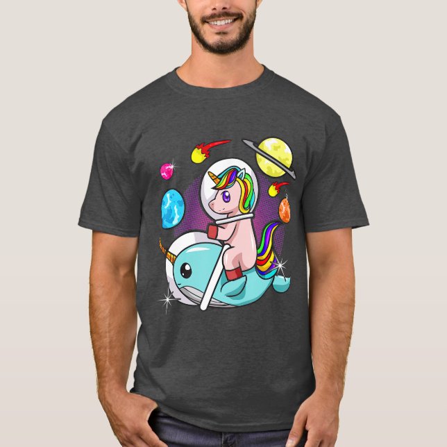 Unicorn Narwhal Space Astronaut Science Funny T Shirt (Framsida)