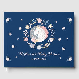 Unicorn  & Navy Baby Shower Personlig Gästböcker