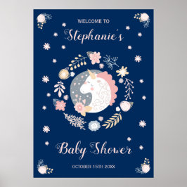 Unicorn & Navy Baby Shower Personlig Poster