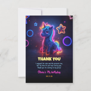 Unicorn Neon Födelsedagsfest Tack Kort