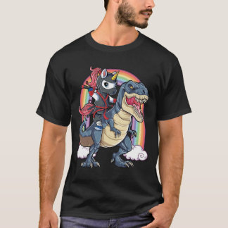 Unicorn Ninja Riding Dinosaur T Shirt