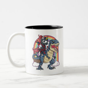 Unicorn Ninja Riding Dinosaur Två-Tonad Mugg