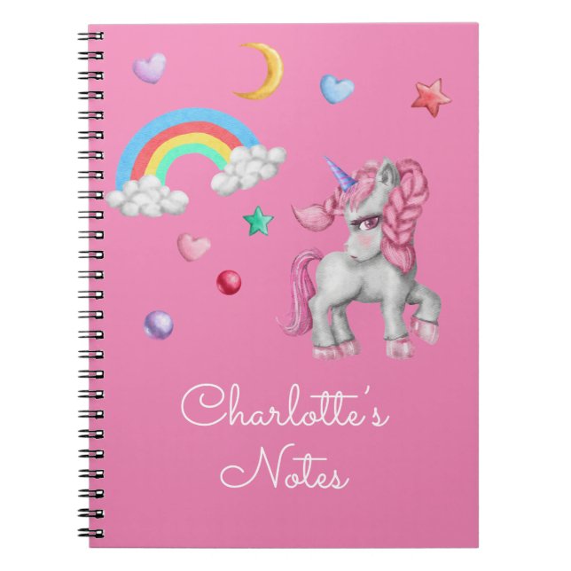 Unicorn Notebook, Magic Rainbow Stars Unicorn Anteckningsbok (Framsidan)